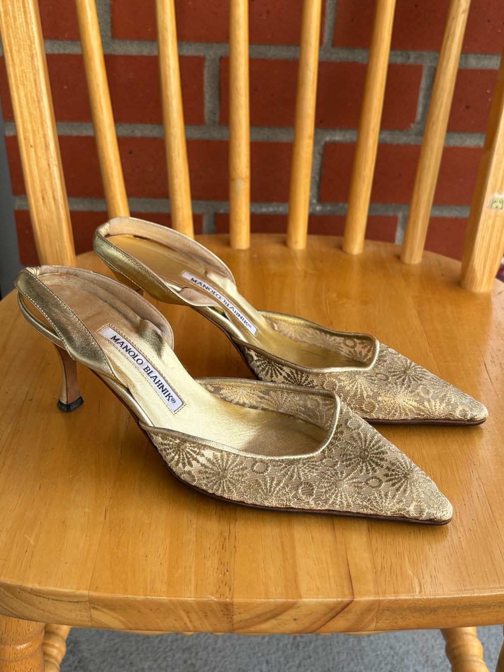 Manolo Blahnik Gold Slingbacks